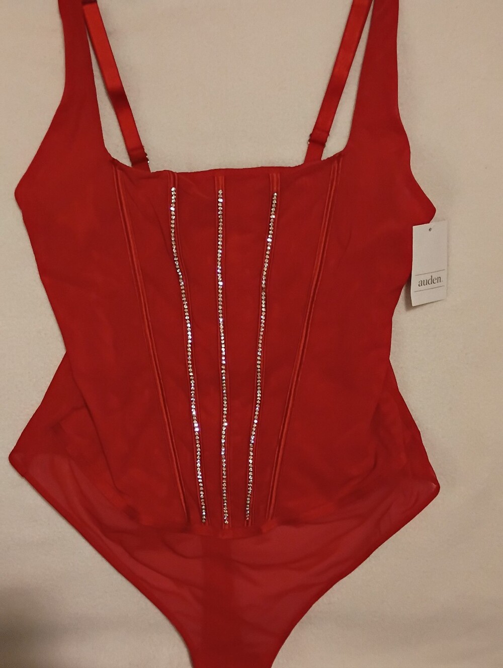 Red Sheer Intimate Sz XS - XXL Rhinestones Accents NWT